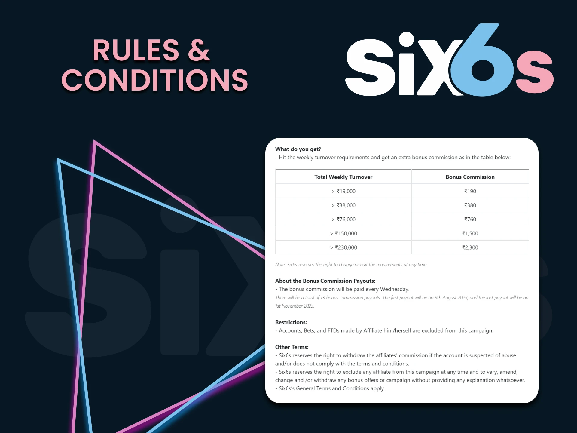 We will tell you about the rules of the Six6s affiliate program.