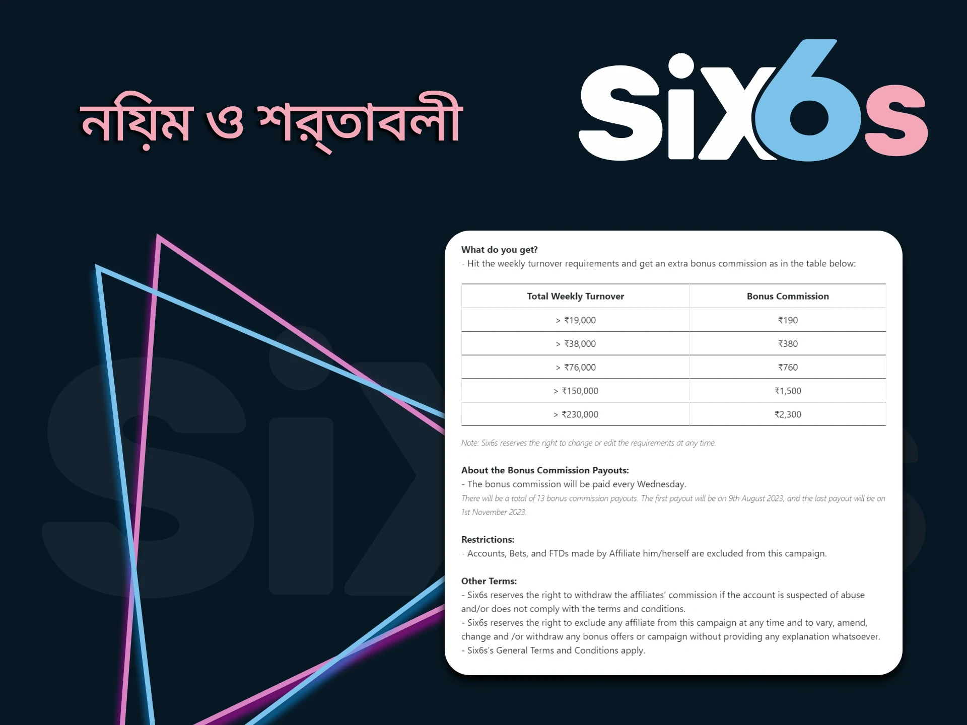 আমরা আপনাকে Six6s অ্যাফিলিয়েট প্রোগ্রামের নিয়ম সম্পর্কে বলব।