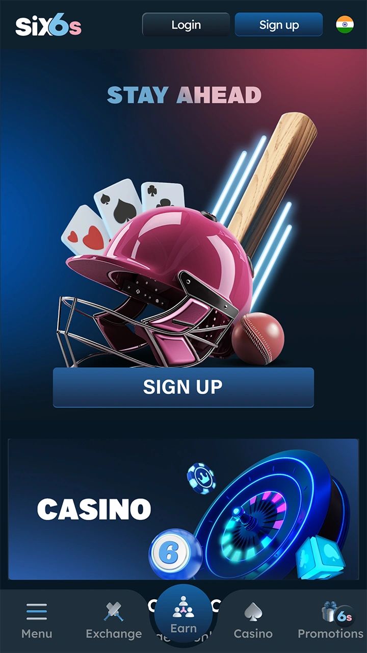 Main page of Six6s casino website.