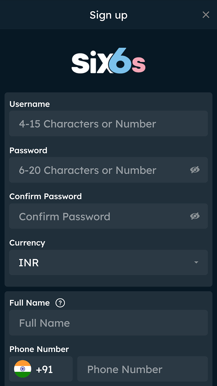 Registration process at Six6s platform.